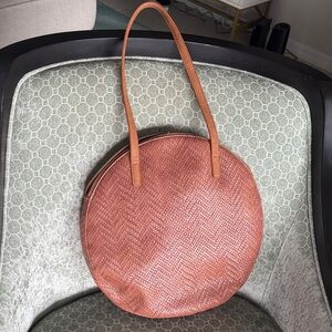 Anthropologie Round Tan Woven Shoukder Tote Bag